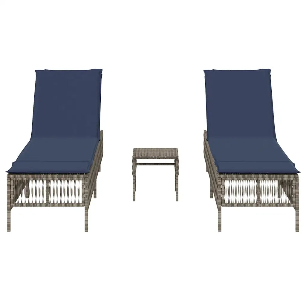 Lettini prendisole 2 pz con Tavolino in Polyrattan Grigio 4002752
