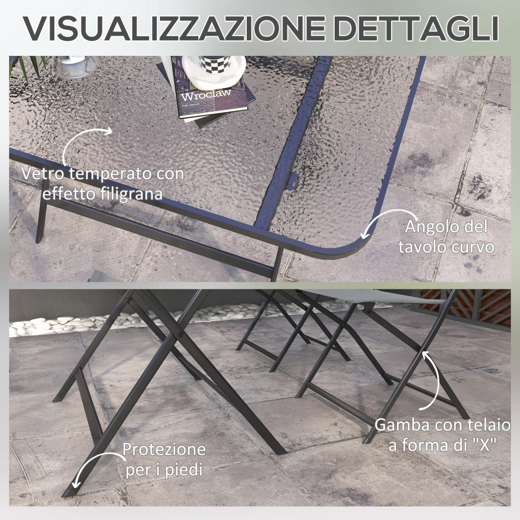 Set Giardino Tavolo e Sedie 5 Pezzi ¨C Zephmum ¨C Grigio, Pieghevole, Texteline