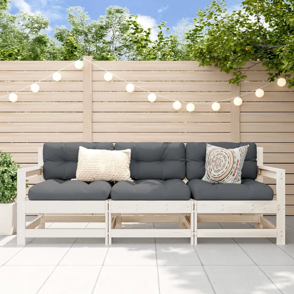 Salotto da Giardino-Set Salotto da Giardino 3 pz Bianco in Legno Massello di Pino 609051