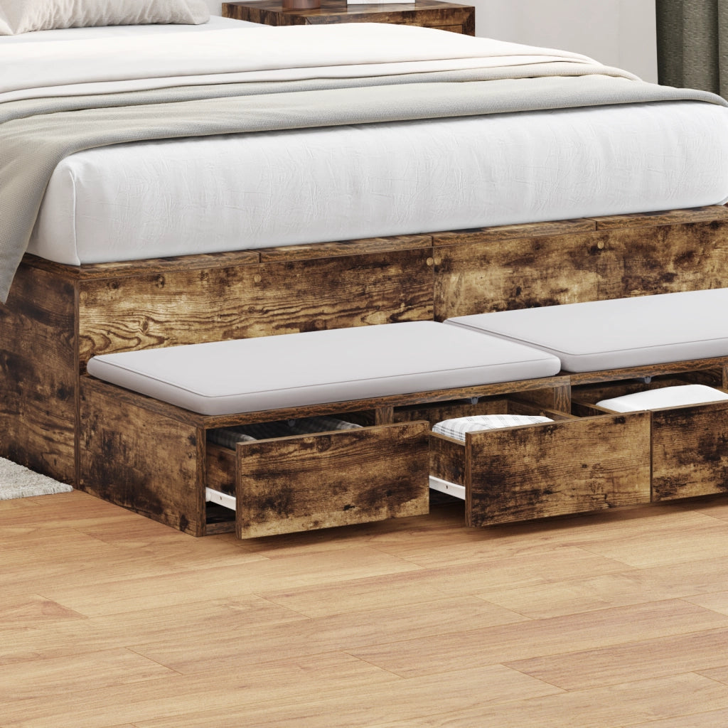 Cassetti per Letto Rovere Affumicato 120x36,5x16,5 cm Legno Ingegnerizzato