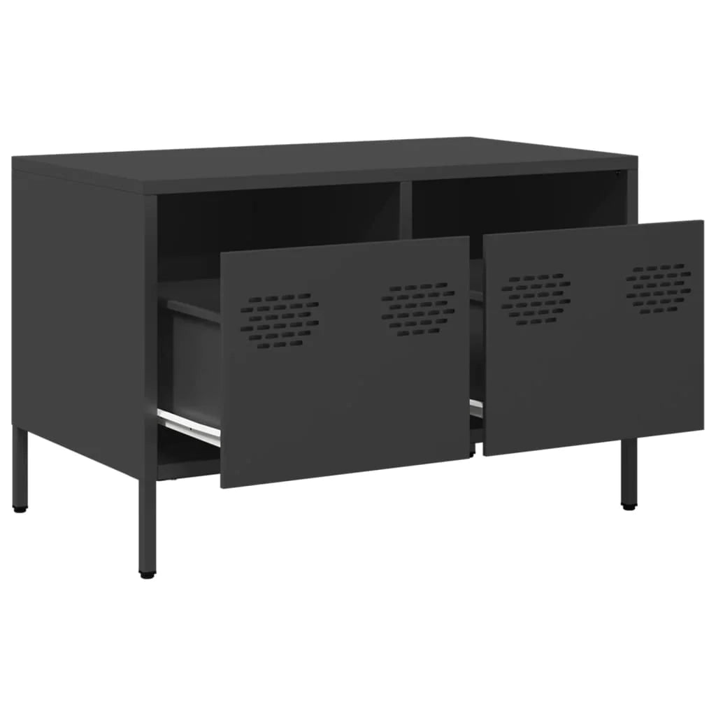 Mobile TV multimediale mensola TV credenza TV adatto per sala da pranzo soggiorno camera da letto 68 x 39 x 43,5 cm acciaio laminato a freddo nero 02_0026154