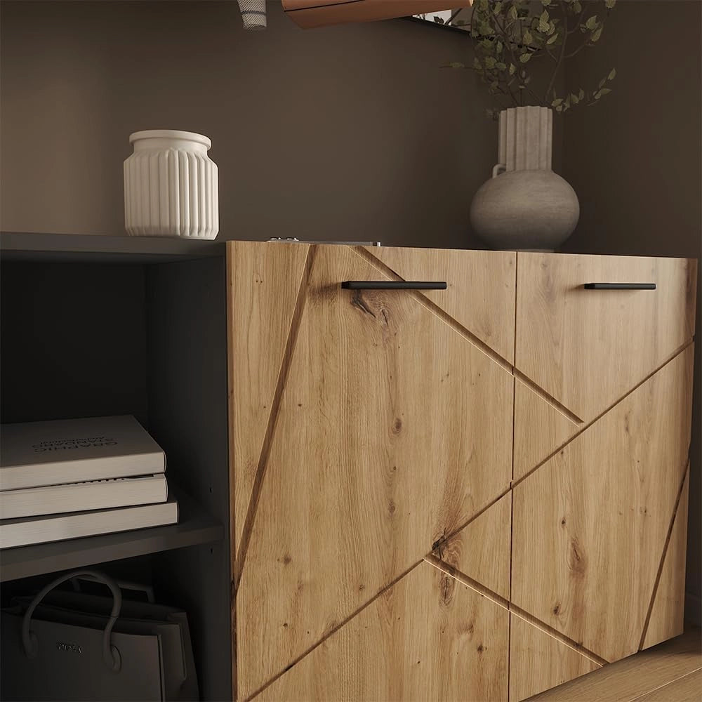 Mobile porta scarpe Irma, Antracite/Artisan, 106 x 63 cm con 2 porte