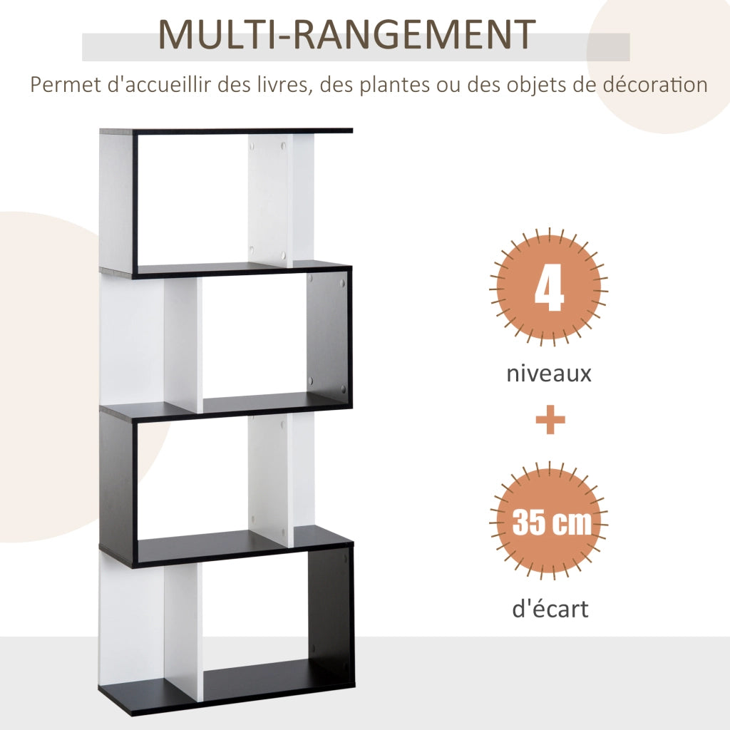 Libreria 5 livelli forma S ¨C Xylo ¨C scaffale legno bianco nero 60x24x148cm