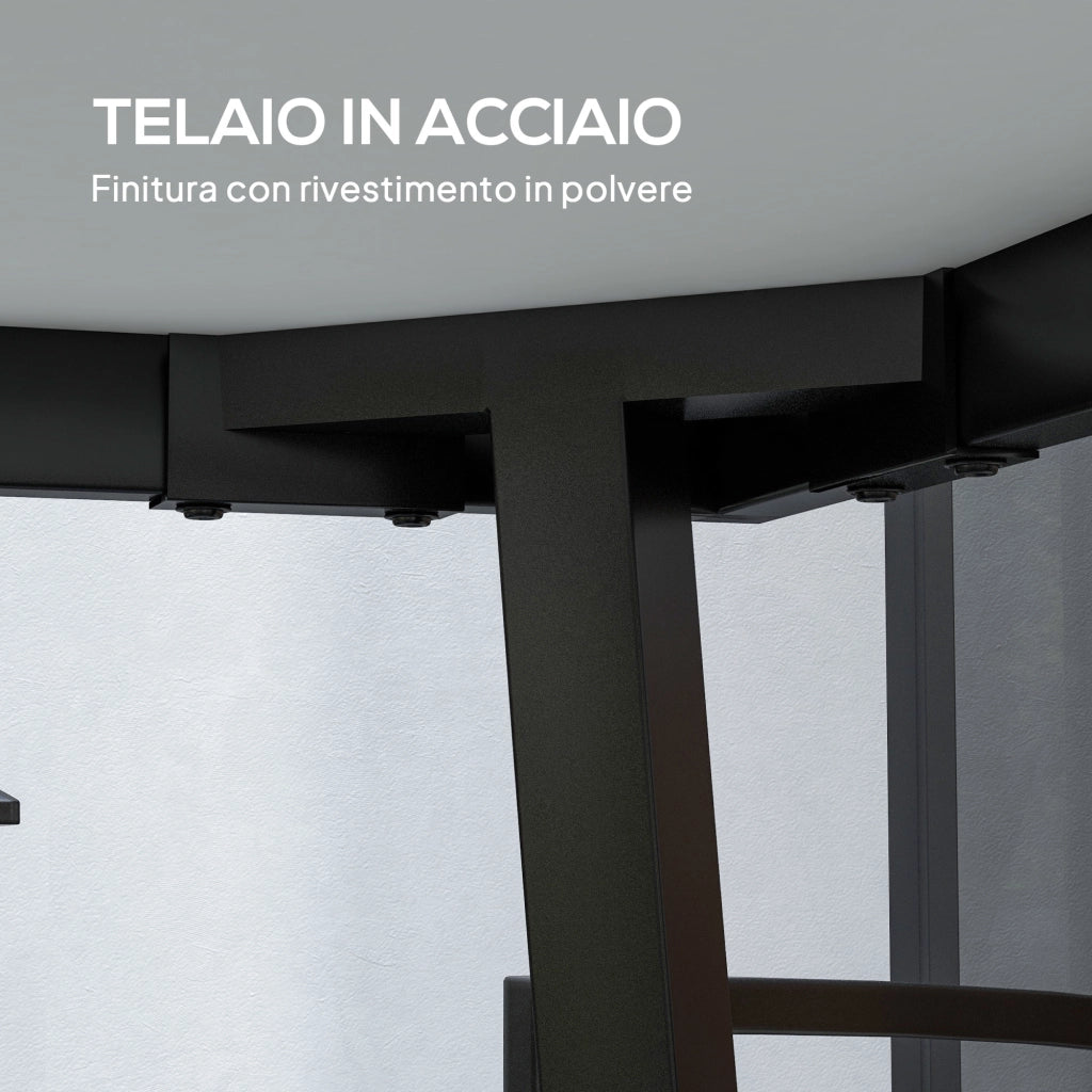 Tavolo da Giardino 145x85x72 cm con Piano Effetto Legno in Plastica PSPC e Acciaio Grigio