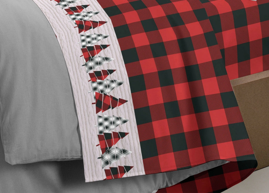 Completo Lenzuola Letto Pensieri Delicati 100% Cotone Dis. Canada - Piazza E Mezza - Rosso