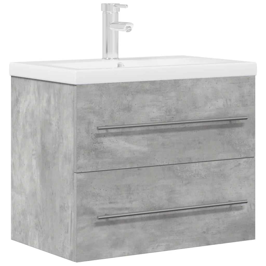 Set Mobili da Bagno | Armadio da bagno 2 pz Grigio Cemento in Legno Multistrato