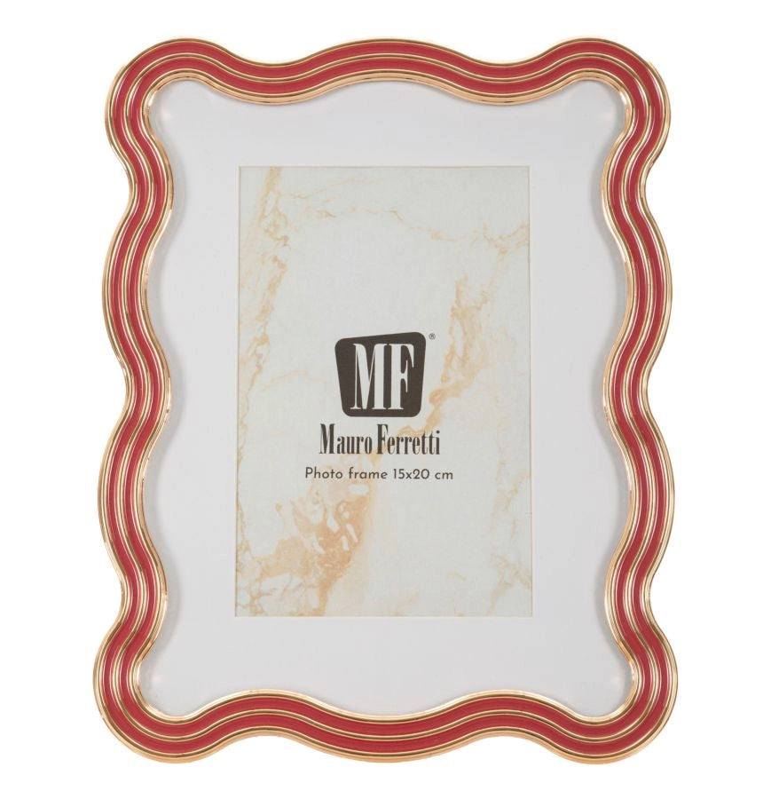 Cornice Elizabeth Rossa 17,5x1,3x22,5 cm in Zinco e Vetro Rosso e Oro