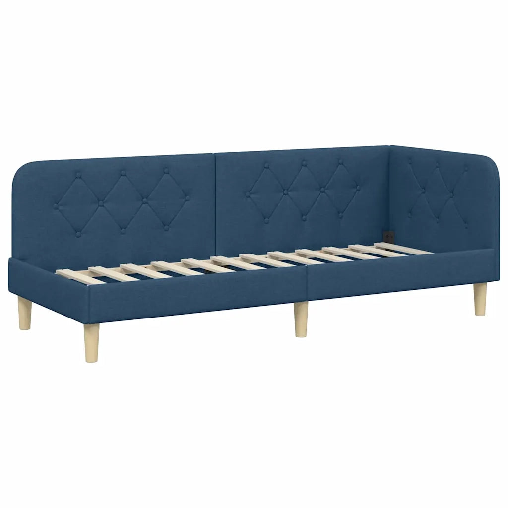 Letto singolo | Letto per adulti | Cornice del letto ad angolo Blu 80 x 200 cm Tessuto