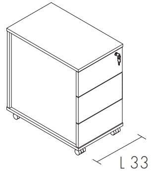 Cassettiera su ruote in melaminico con 3 cassetti cm. 33/45x58x55h