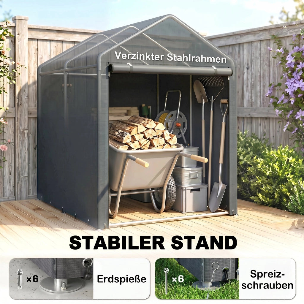 Capanno da giardino ¨C zephmum ¨C 120x180x160 cm, grigio scuro, acciaio