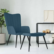 Divano Sedia-Poltrona Relax con Sgabello Blu in Velluto