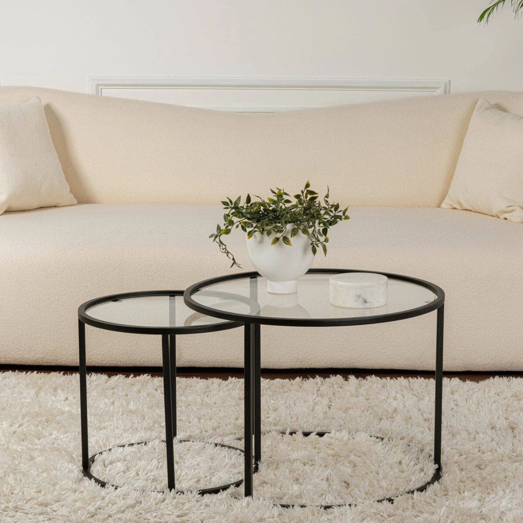 Xaden, Tavolino da Salotto set di 2 Tavolini, 60x60x43h cm Nero