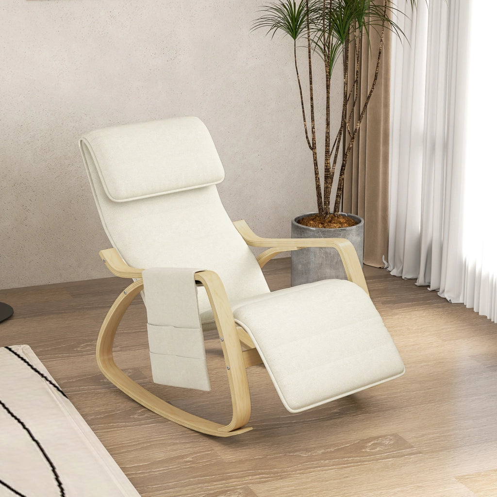 Poltrona relax a dondolo con poggiapiedi ¨C Xylo ¨C tessuto crema con schienale regolabile