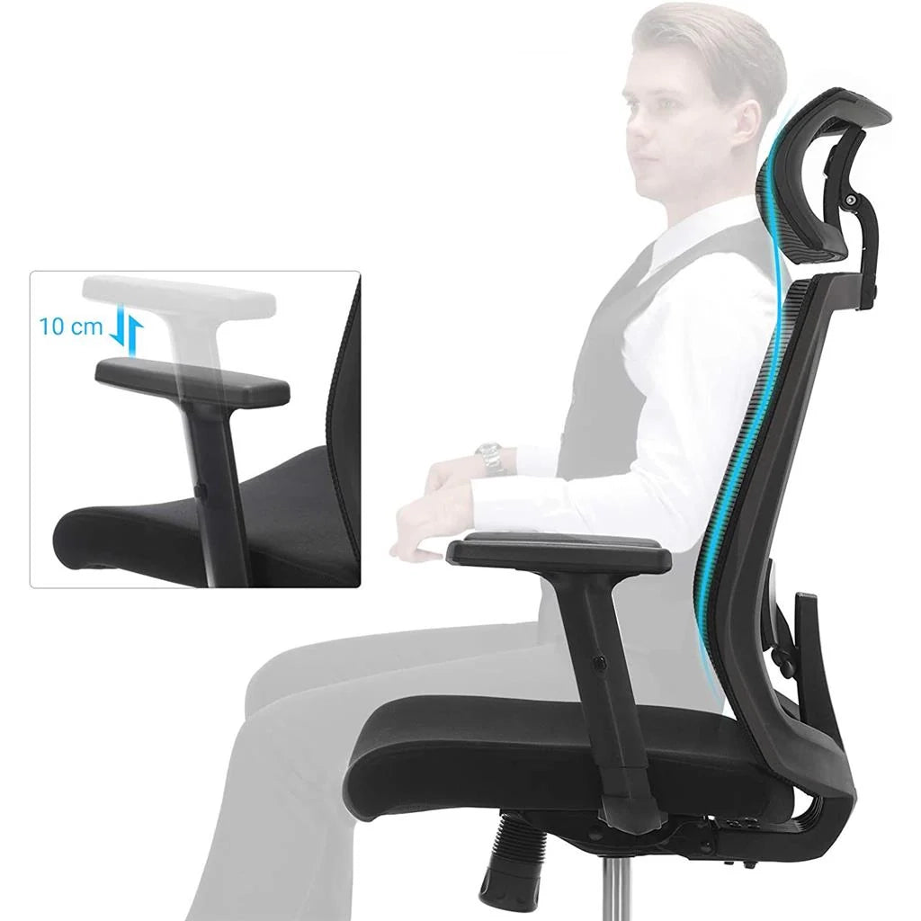 Sedia da ufficio sedia da ufficio in tela seduta ergonomica girevole a 360° supporto lombare regolabile poggiatesta braccioli schienale reclinabile fino a 120° nero 12_0001412