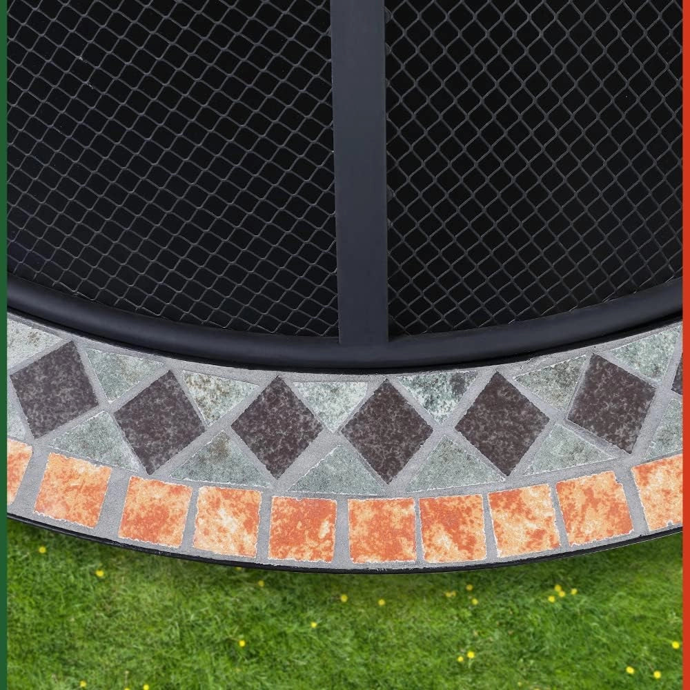 ® Braciere Rotondo Sevilla da Esterno Mosaico 76x76cm Parascintille Camino da Giardino Stufa Caminetto Patio