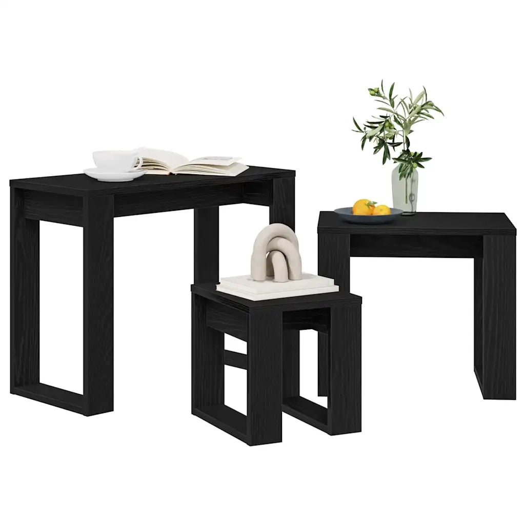 Tavoli da annidamento 3 pz | Tavolo laterale Rovere Nero Legno multistrato