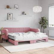 Divano Letto Estraibile con Materassi Rosa 100x200 cm Velluto 3197097