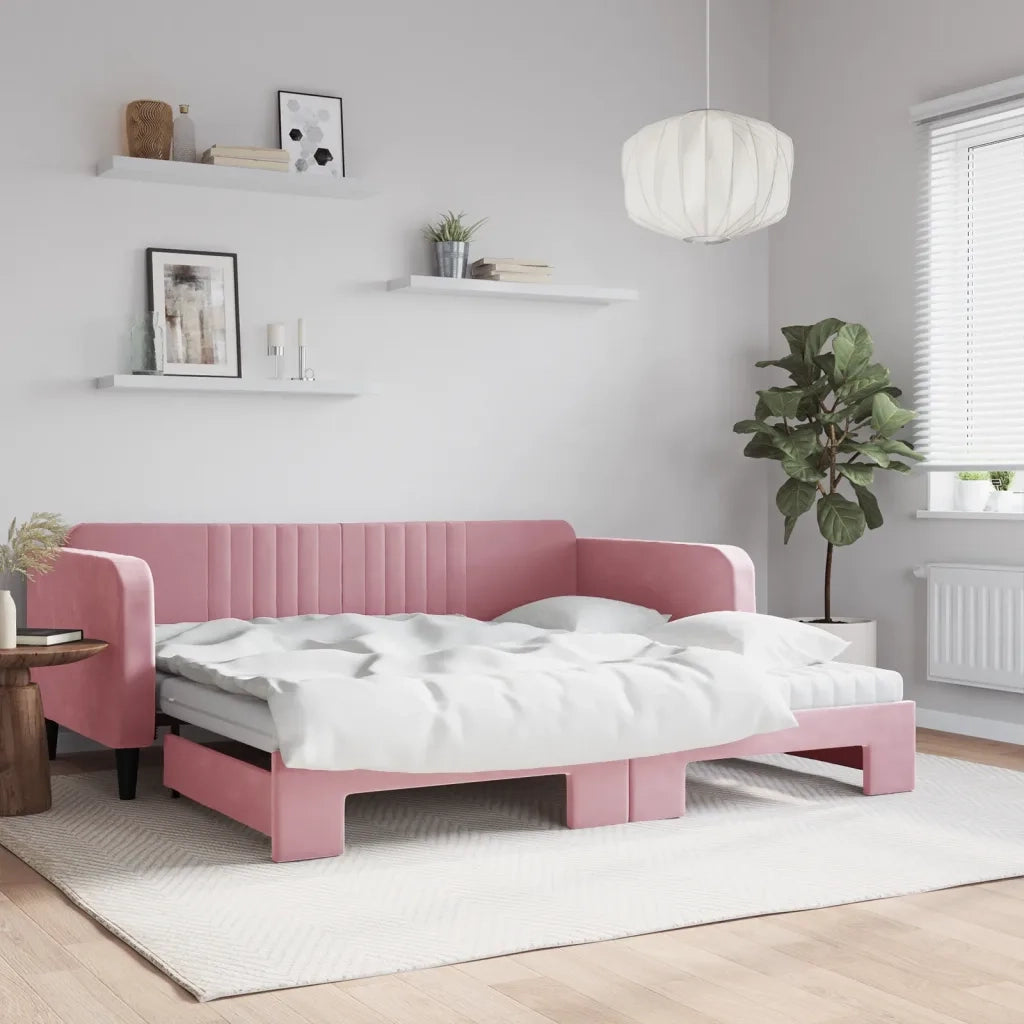 Divano Letto Estraibile con Materassi Rosa 100x200 cm Velluto 3197097