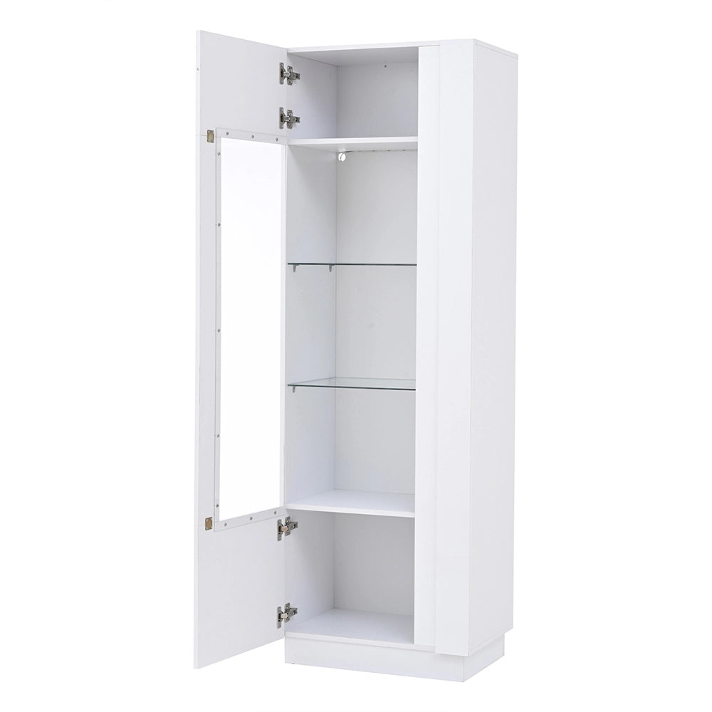 Vetrina 60x40x180 cm con LED - Xylo - 3 ripiani in vetro, ante in acrilico, armadio per soggiorno, bianco