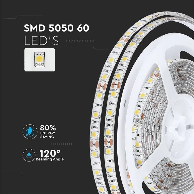 V-TAC VT-5050 60-IP65 Striscia Strip LED SMD5050 10,8W/mt 5mt 60 LED/mt RGB 12V IP65 SKU 2155
