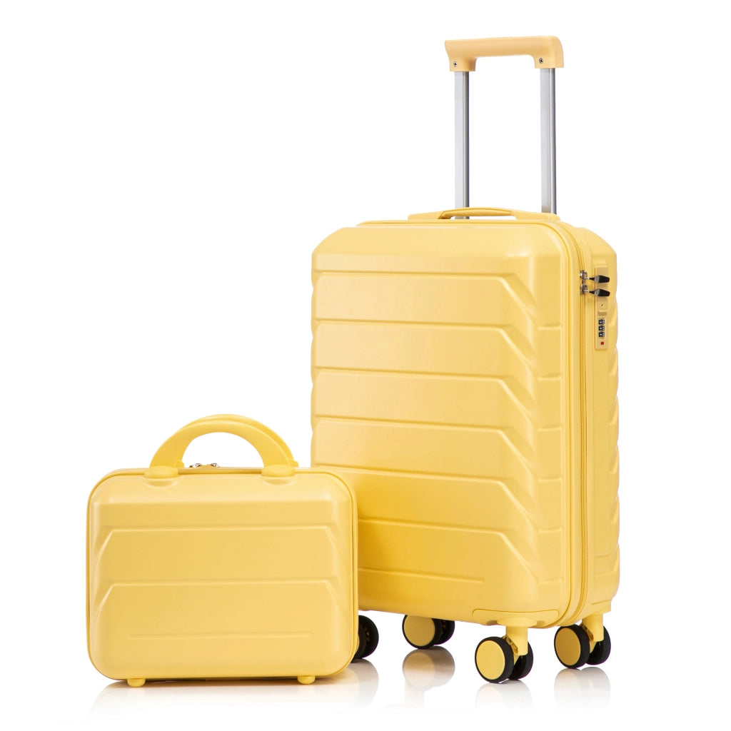 Set composto da due valigie girevoli in ABS da 14"/19" con lucchetto a combinazione e pochette cosmetica da 14" (gialla)