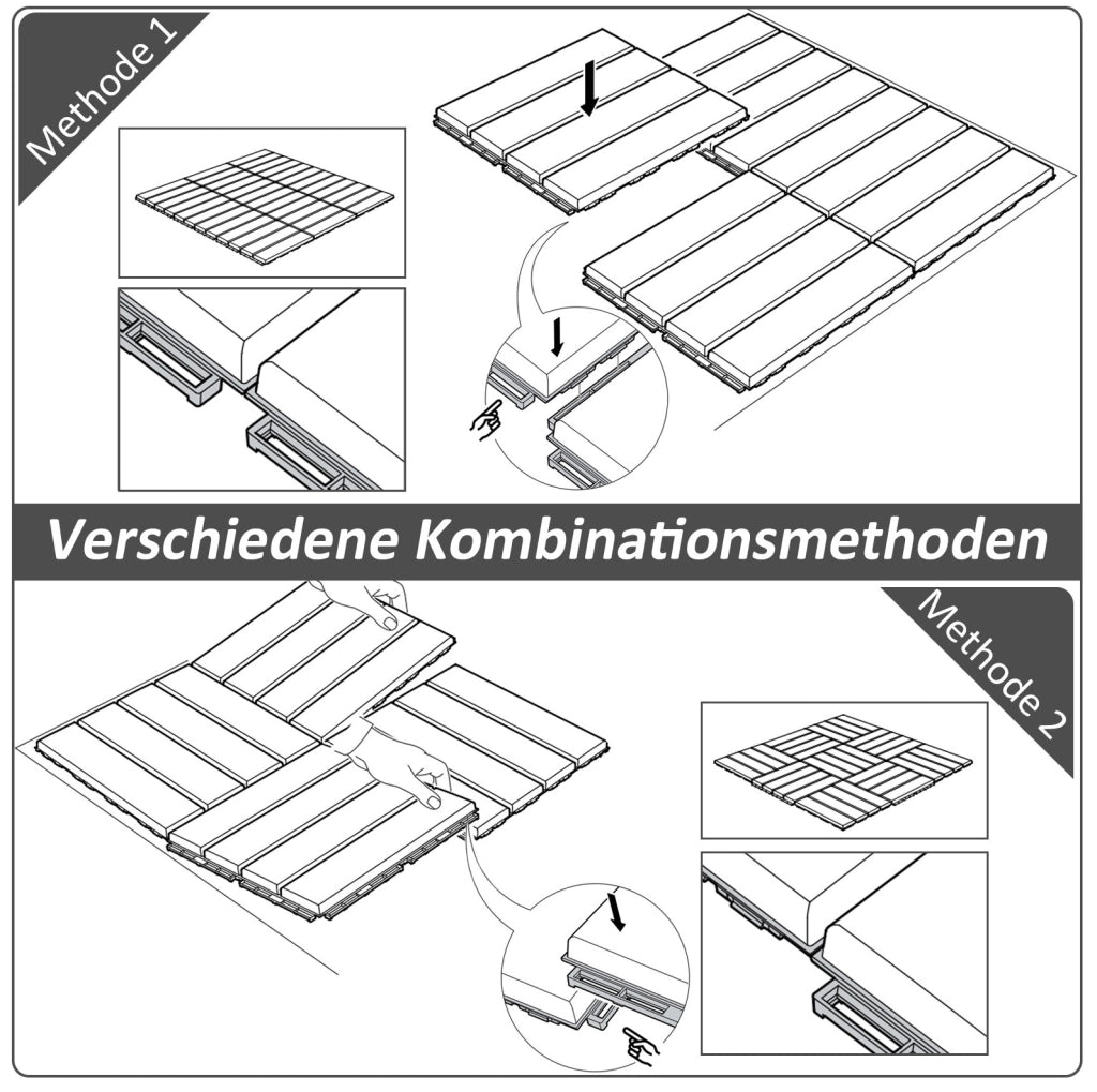 Piastrelle da terrazza a incastro 30x30 cm， set di 9， plastica nera， balcone e giardino