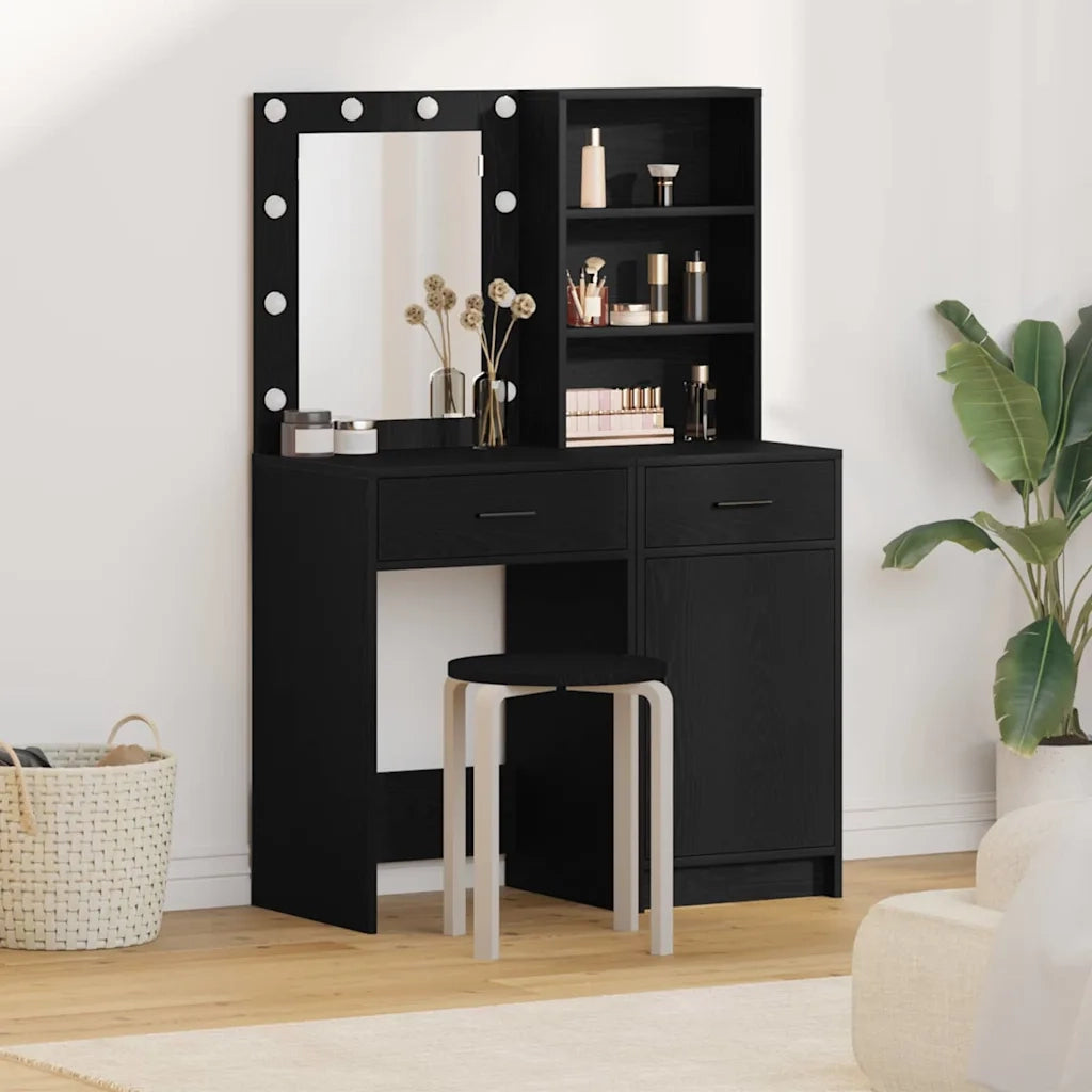 Set da Toeletta | Tavolo da Trucco con LED con cassetto 2 pz Rovere Nero