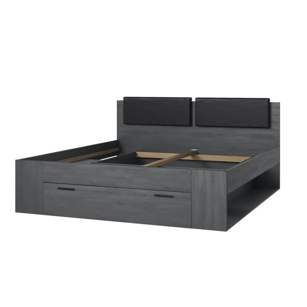 Letto matrimoniale 180x200 con cassetti integrati - Collezione FLOYD, Colore grigio effetto legno