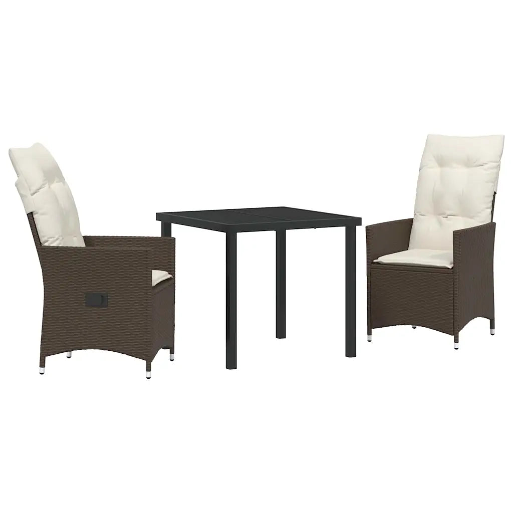 Set da Pranzo per Giardino con cuscino 3 pcs Marrone polyrattan