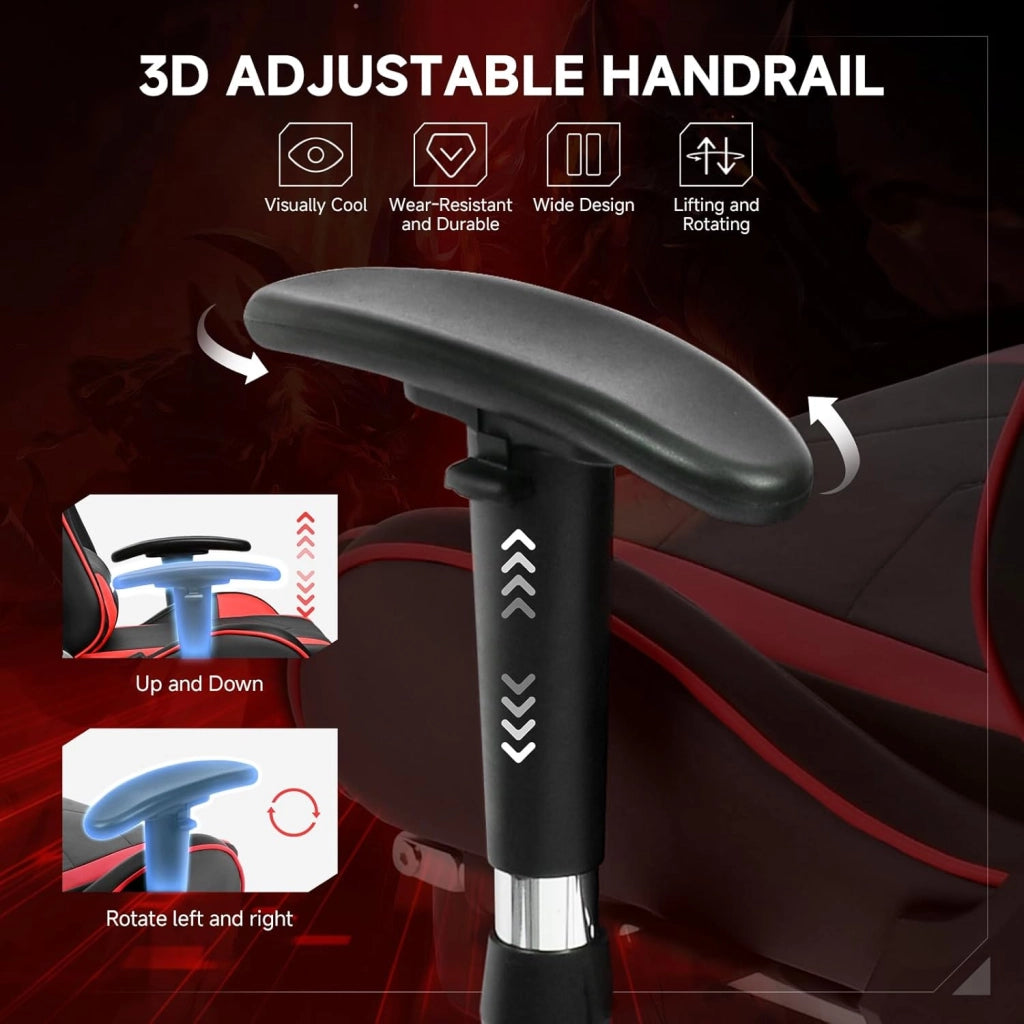 Sedia da gioco con altoparlanti Bluetooth, schienale e altezza regolabili, braccioli 3D, poggiapiedi, sedia ergonomica per computer per giocatori (rosso mattone)