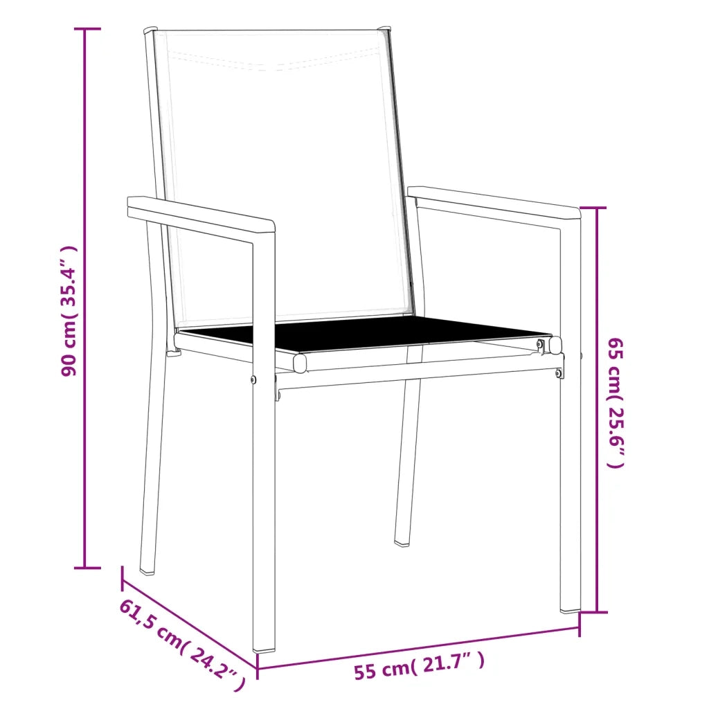 Sedie da Giardino 2 pz Nere 55x61,5x90 cm Textilene e Acciaio 364099