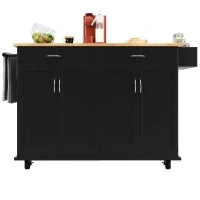 Isola cucina moderna con piano di lavoro pieghevole, spazio di conservazione multifunzionale e ruote, 106×50×90,5 cm, Nero