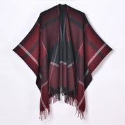Nuovo scialle diviso con nappe, sciarpa semplice a quadri jacquard da donna