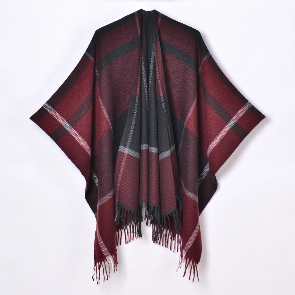 Nuovo scialle diviso con nappe, sciarpa semplice a quadri jacquard da donna