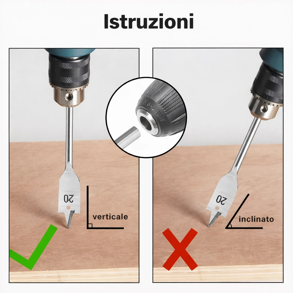Set 6 Punte Piatte a Lancia Mecchie 10-25mm per Legno Cartongesso Gambo 1/4"