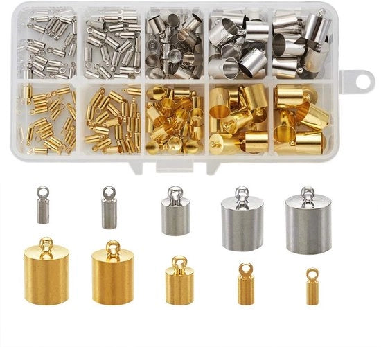 Fibra Elettrica Fine 170 pezzi - Ottone - 5 misure - per bracciali in pelle - per creare gioielli - inclusa scatola in plastica - coprifibra