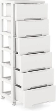 Armadietto per nicchia con ruote, scaffale per nicchia con 7 cassetti, carrello stretto con serratura a rotelle, carrello da bagno con piccolo armadio a cassetti 40 x 32 x 114 cm, bianco