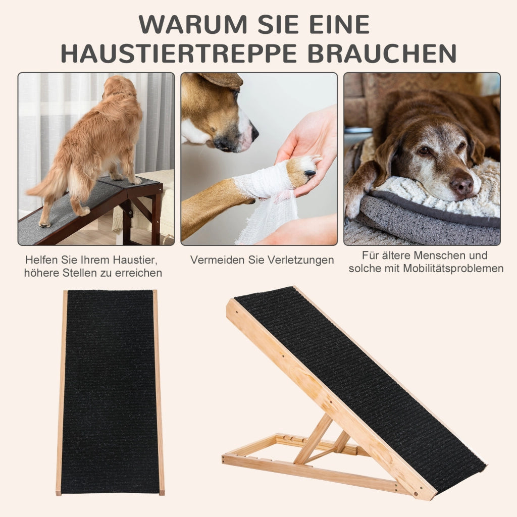 Rampa per animali pieghevole e regolabile in altezza con superficie antiscivolo in legno di pino nero 90 × 40 × 61 cm