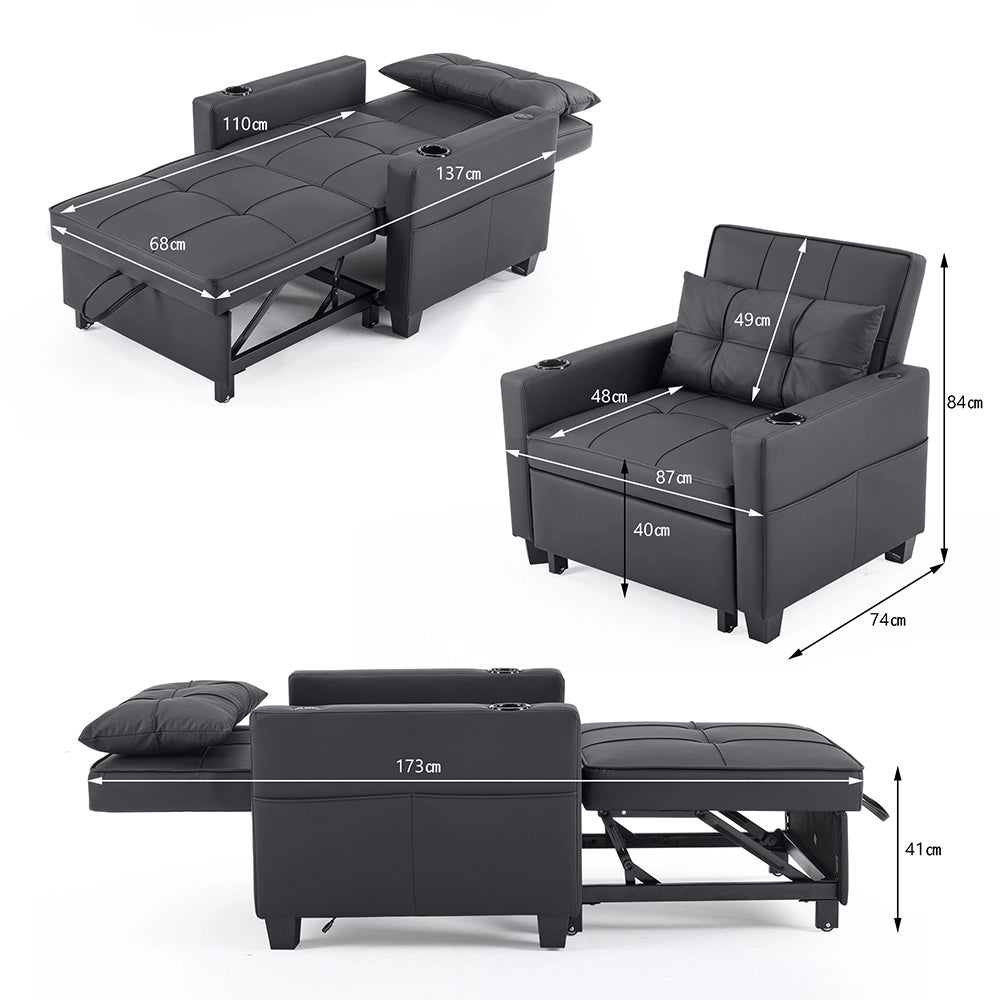 Divano letto 3 in 1 - Xylo - con porta-bicchieri e USB compatto