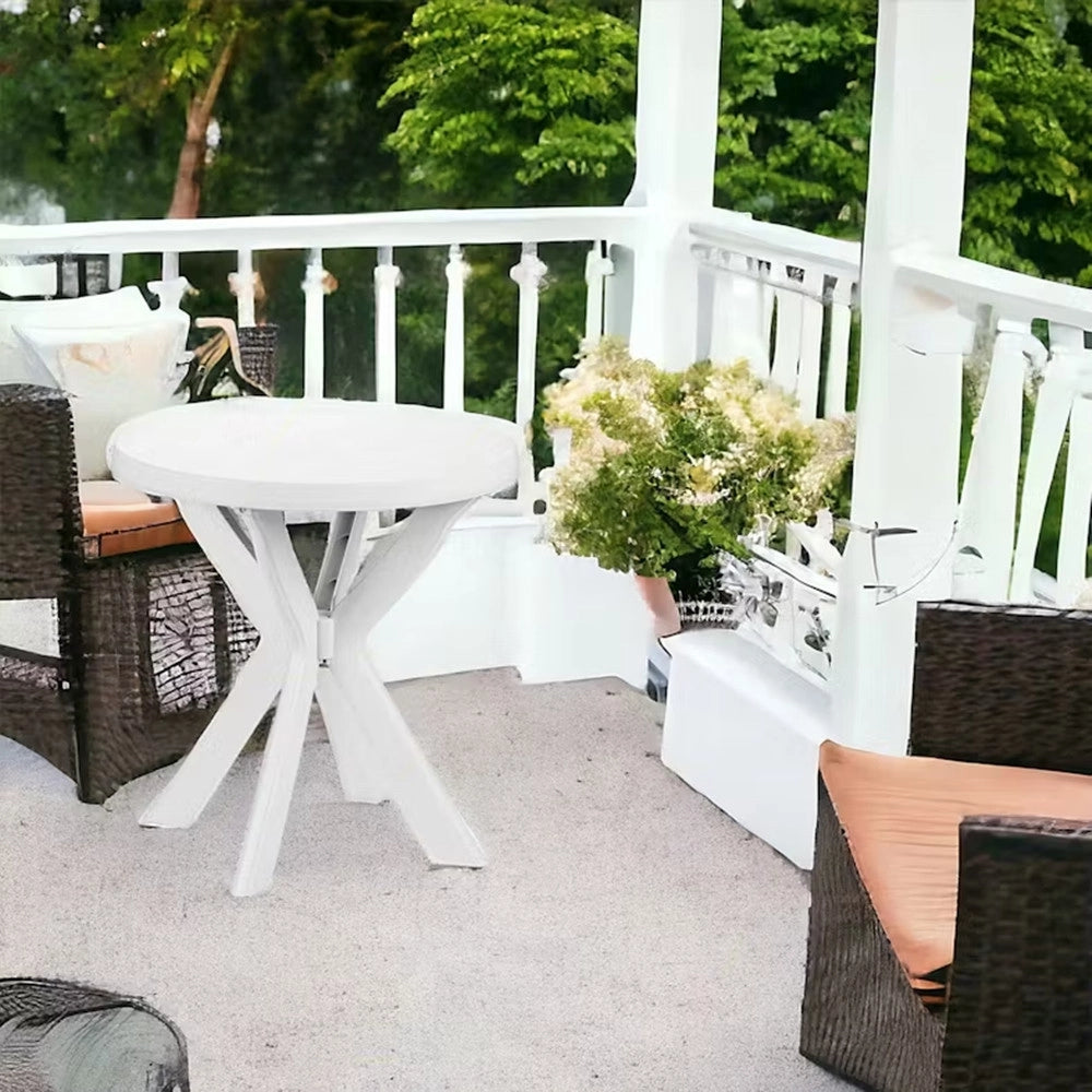 Trade Shop - Tavolo Rotondo Da Giardino Don Bianco Resistente 70xh72cm Arredo Da Esterno 012139 -