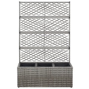 Letto Rialzato a Traliccio 3 Vasi-Vaso con Griglia-Contenitore per Piante 83x30x130cm Polyrattan Grigio