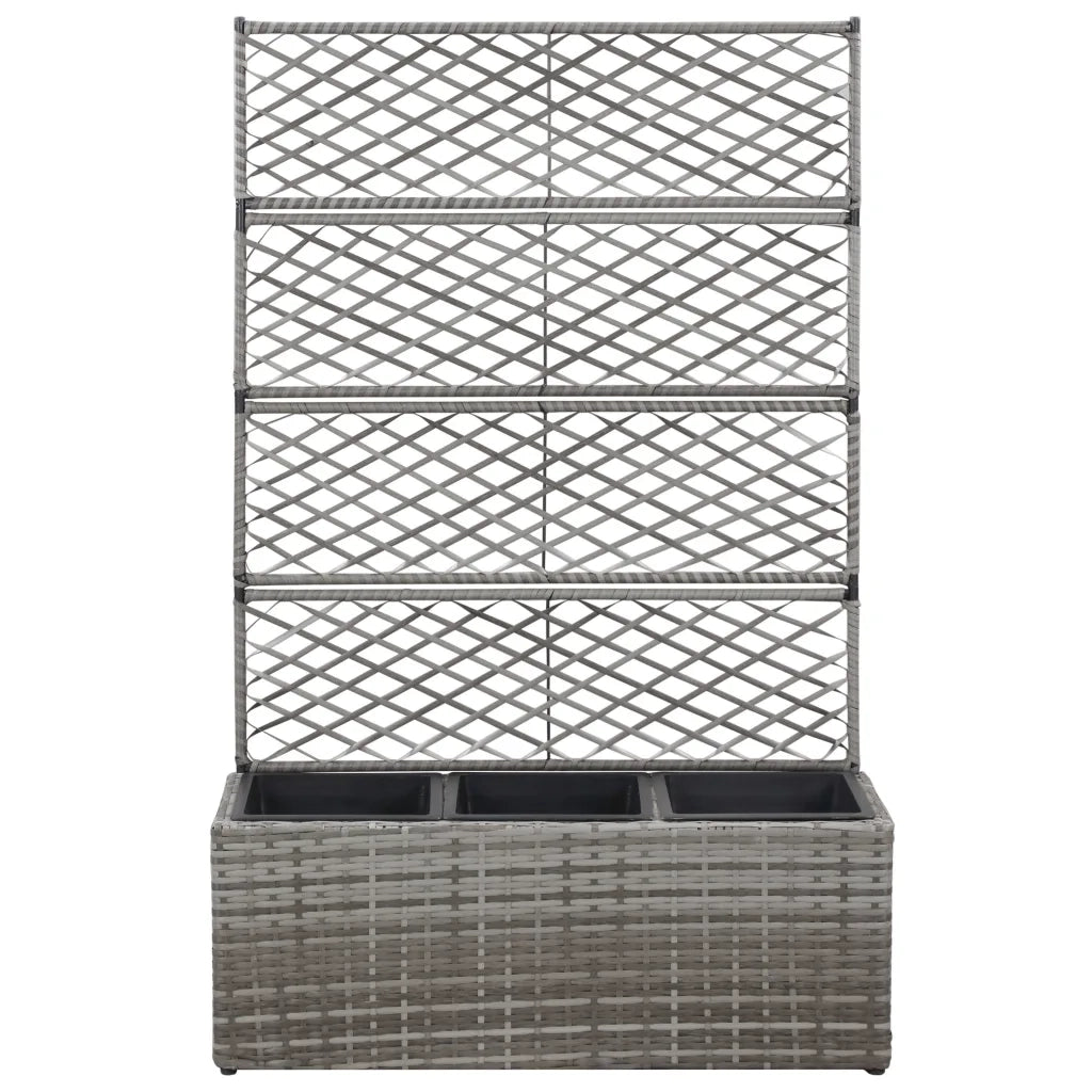 Letto Rialzato a Traliccio 3 Vasi-Vaso con Griglia-Contenitore per Piante 83x30x130cm Polyrattan Grigio