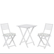 Set da bistrot 3 pezzi in legno massello di acacia bianco cuscini verde menta pieghevole a doghe design scandinavo moderno