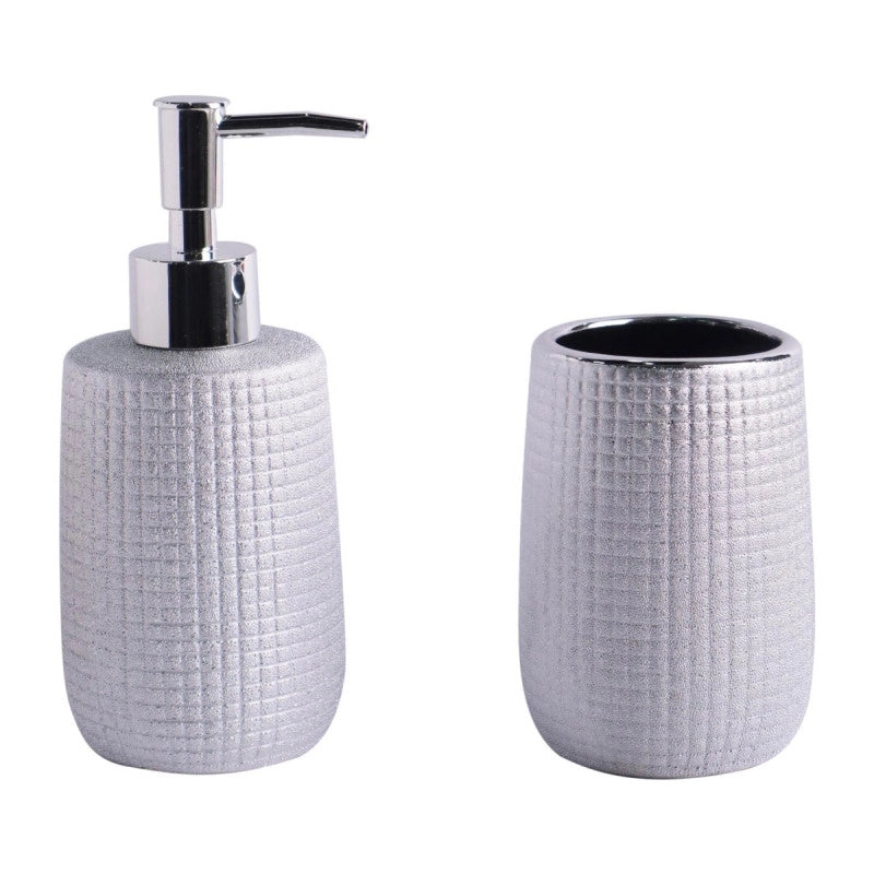 Set 2 Pezzi Sandy In Ceramica Amica Cromato 1 Dosasapone 1 Portaspazzolino