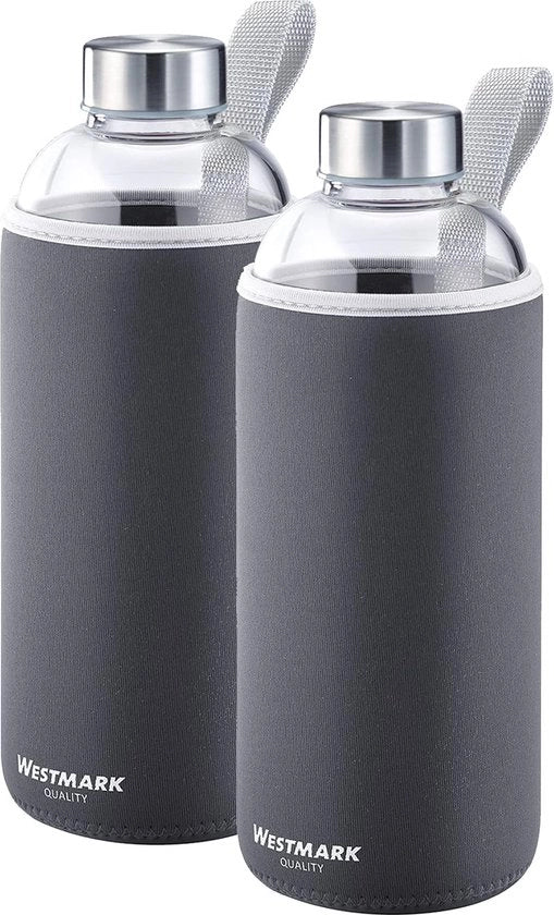 Set da Drinko con Etichetta - 1000 ml - Incluso Cappuccio di Protezione - Senza BPA - Grigio/Argento