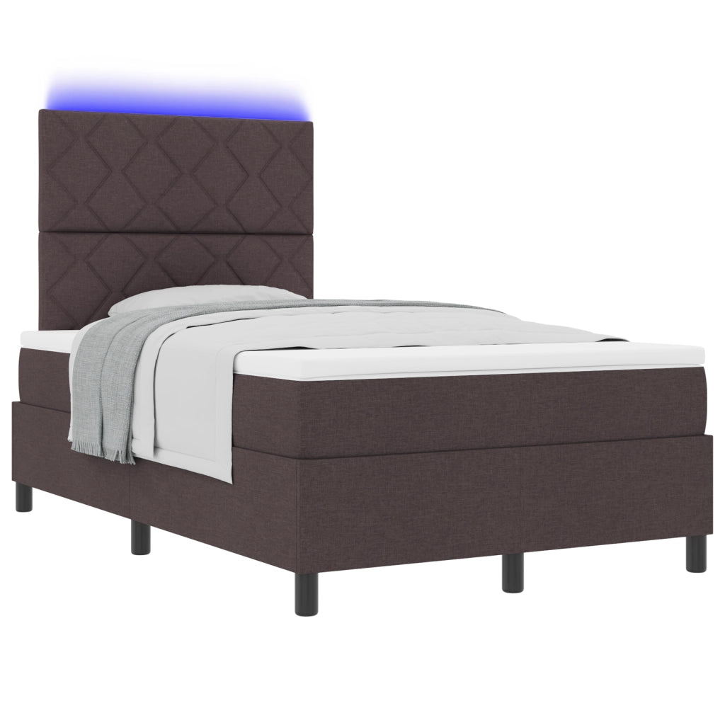Letto con sommier, materasso e LED Marrone Scuro 120x190 cm Tessuto
