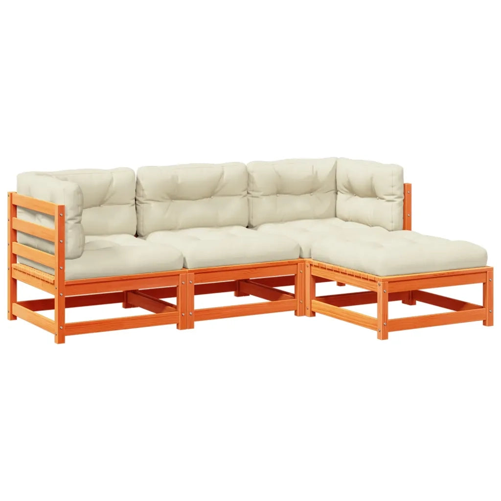 Set Divani Giardino 4pz con Cuscini Marrone Cera Massello Pinocod mxl 116574