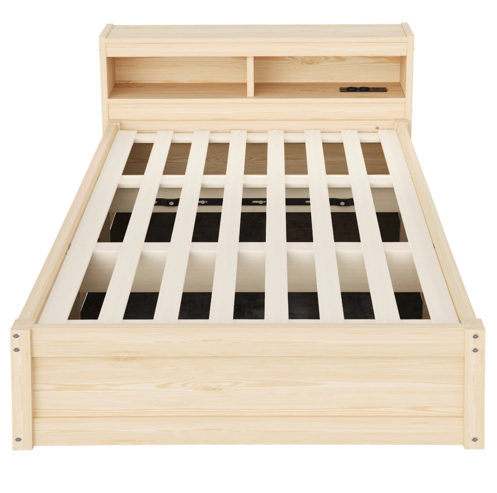 Letto multifunzione 90x200 cm con presa integrata; LED e contenitore idraulico; colore legno