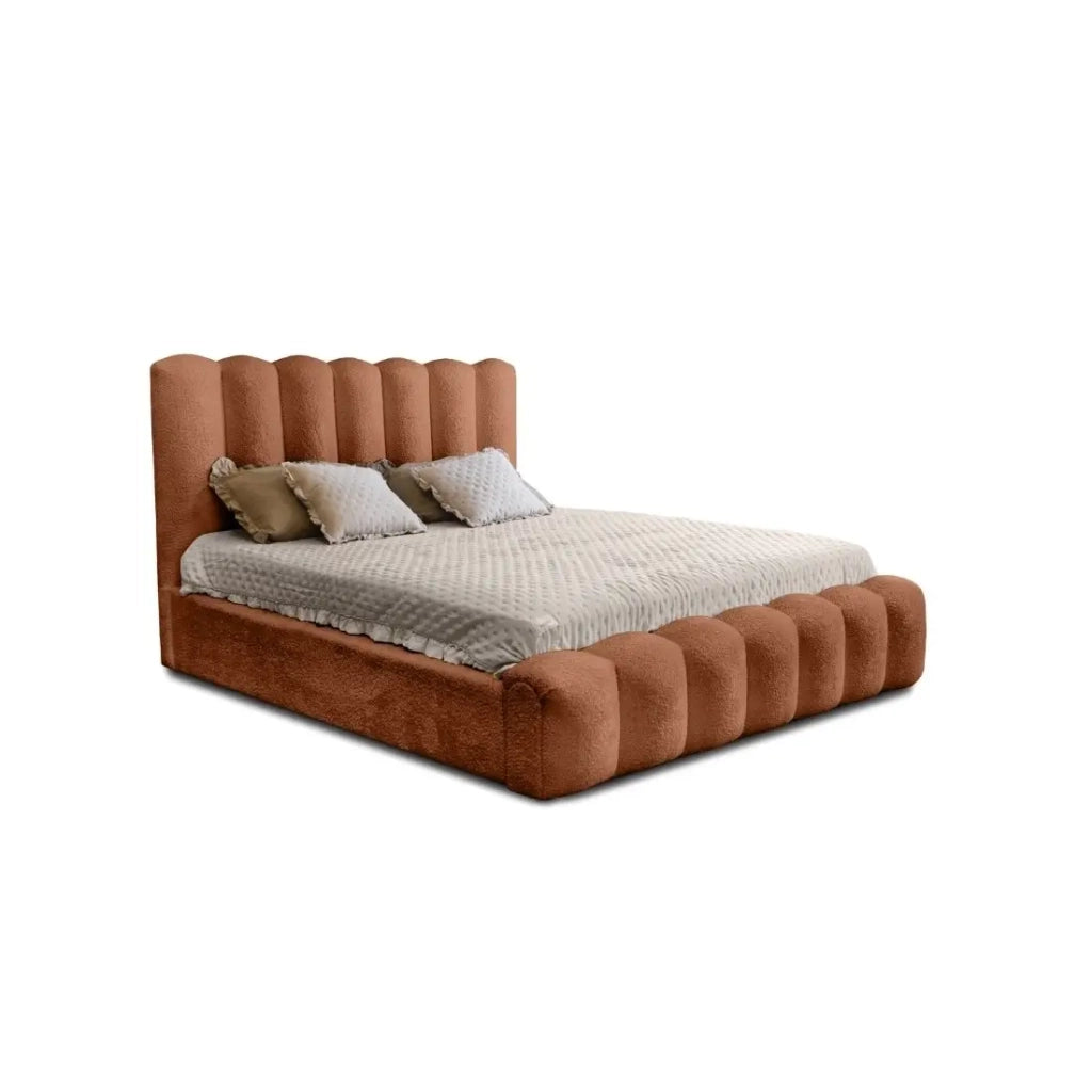 Letto contenitore BADJA - Tessuto bouclé Terracotta - 180x200 cm - Rete sollevabile - Design di alta gamma