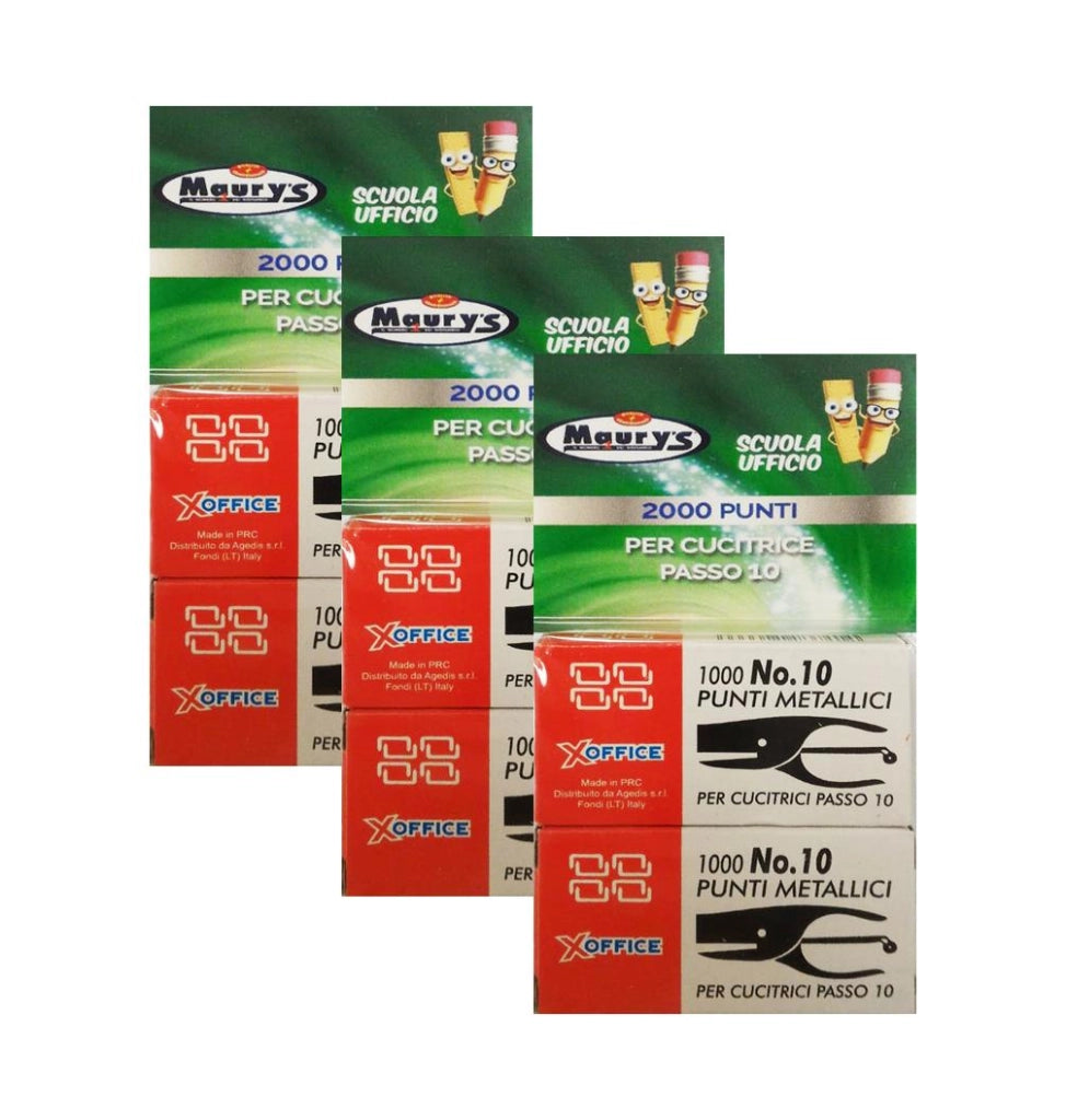 KIT SET 3 PZ MAURY'S 2000 PUNTI METALLICI UNIVERSALI PER CUCITRICE PASSO 10